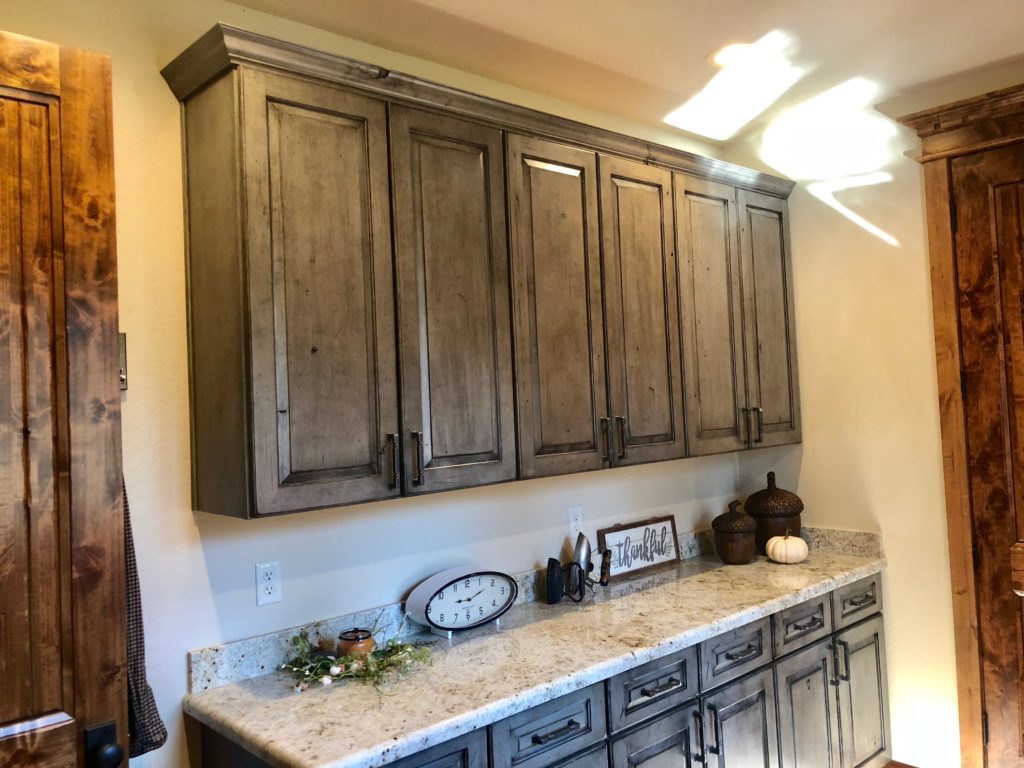 Rustic Maple Distressed and Knotty Painted and antiqued kitchen cabinets